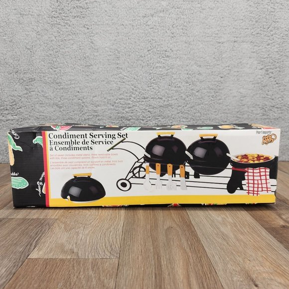 Pier 1 Kitchen Pier Bbq Condiment Serving Set Stand 3 Bowls W Lids